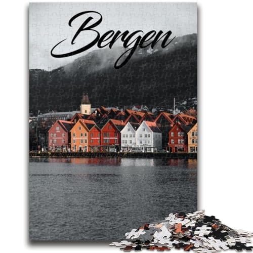 Bergen, Norwegen-Puzzles für Erwachsene, Lernspielzeug, Familienspiele mit passendem Poster und Quizblatt (50x75cm) von LYXIANY