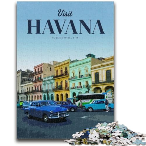 Besuchen Sie Havanna, 1000-teiliges Puzzle für Erwachsene und Jugendliche, ab 14 Jahren Trainieren Sie Ihr Gehirn und Ihre Hände Weihnachtsspielgeschenke, 1000 Teile (50x75cm) von LYXIANY