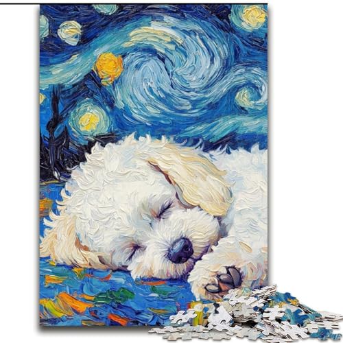 Bichon Frise Night Sky 1000-teiliges Puzzle für Teenager, geeignet für Personen ab 14 Jahren, Geschenkideen zur Heimdekoration (26x38cm) von LYXIANY