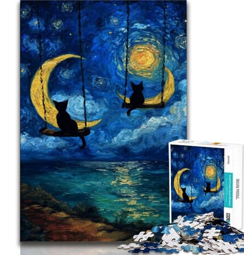 Black Cat Art 1000-teiliges Puzzle, anspruchsvoll zu vervollständigen, Aber EIN lustiges und humorvolles Geburtstagsgeschenk, Geschenke, Wandkunst (75x50cm) von LYXIANY