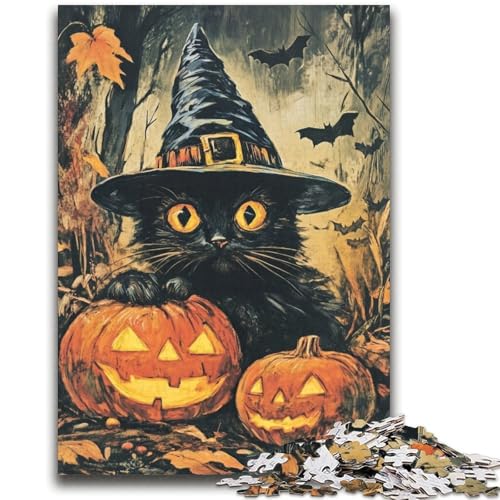 Black Cat Wizard Puzzle 1000 Teile für Erwachsene und Jugendliche, hilft dem Gehirn, süchtig machendes Spielzeug zu trainieren, um Geduld und Eltern-Kind-Interaktion zu fördern (38x52cm) von LYXIANY