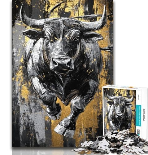 Black Gold Bull 1000-teiliges Puzzle, anspruchsvoll zu vervollständigen, Aber lustig und humorvoll, mit passendem Poster und Quizblatt, 38x26cm von LYXIANY