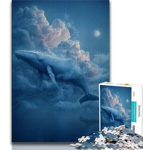 Blauwal in den Wolken Puzzle für Erwachsene 1000 Teile, anspruchsvolles Spiel und Familienspiel, ganze Familie, 38x26cm von LYXIANY