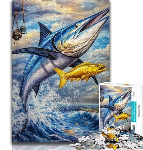 Blue Marlin 1000-teiliges Puzzle für Erwachsene und Jugendliche, Quizspiel, Wanddekoration, einzigartige Geburtstags, 38x26cm von LYXIANY