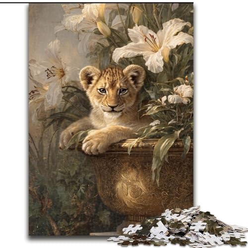 Blumen- und Leoparden-Baby-Puzzle 1000 Teile für Teenager-Geschenke, pädagogisches Spielzeug zum Stressabbau, ganze Familie (26x38cm) von LYXIANY