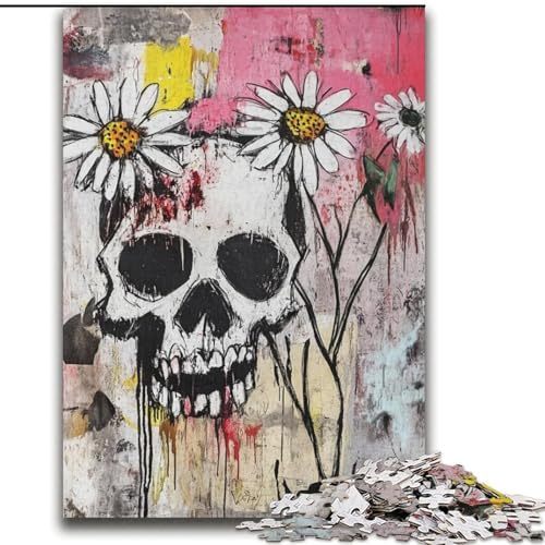 Blumen und Totenköpfe im Basquiat-Stil, 2000-teiliges Puzzle für Erwachsene und Jugendliche, Lernspiele, Heimdekoration, einzigartige Heimdekoration und Geschenke (70x100cm) von LYXIANY