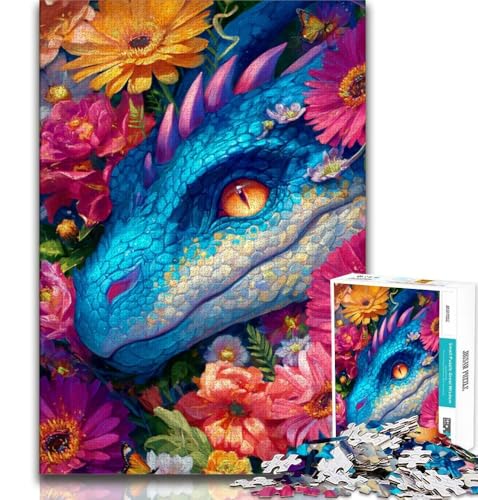 Blumendrachen-Baby-Puzzle für Erwachsene, 1000 Teile, Familienspiel, Stressabbau, schwierige Herausforderung, Künstlersammlung, bildende Kunst (38x26cm) von LYXIANY