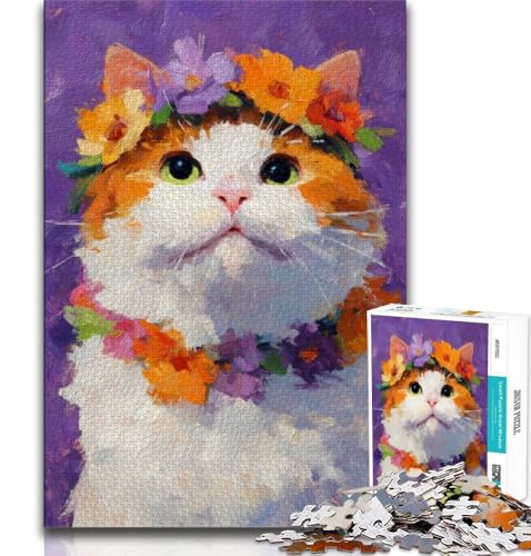 Blumenkatze 1000-teiliges Puzzle für Erwachsene und Jugendliche, Spielzeug, Lernspiele, Stressabbau, geeignet als Schreibtischdekoration (75x50cm) von LYXIANY