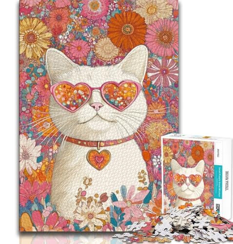 Blumenkatzen-Puzzle für Teenager, 1000 Teile, Lernspiele, Heimdekoration, geeignet für die Schreibtischdekoration (38x26cm) von LYXIANY
