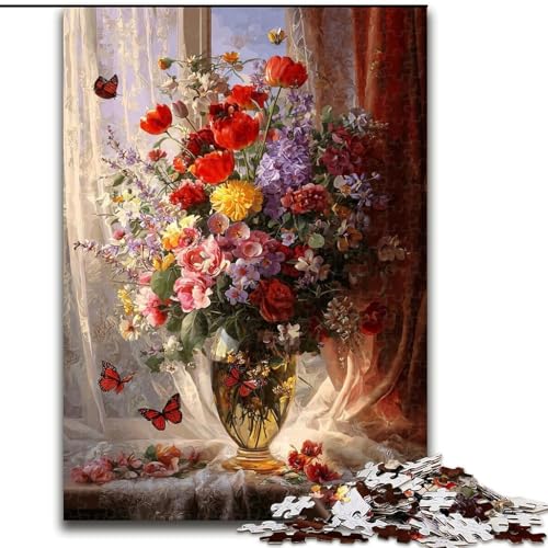 Blumenkunst-Puzzle 1000 Teile für Erwachsene, Geschenke, Lernspielzeug, Familienspiele mit passendem Poster und Quizblatt (26x38cm) von LYXIANY