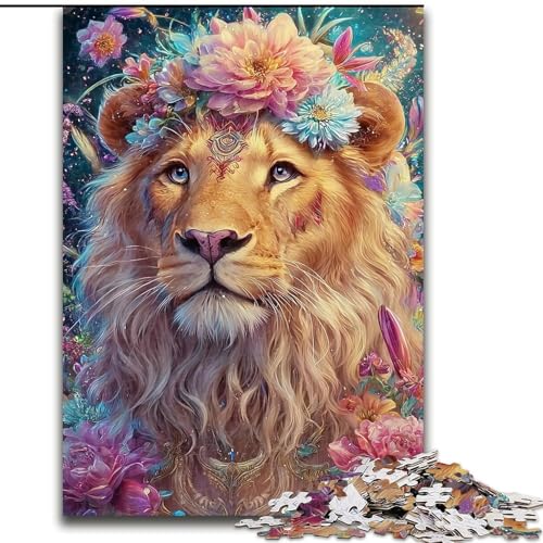 Blumenlöwen-Puzzles für Teenager, 1000-teiliges Puzzle, Lernspielzeug, Familienspiele mit passendem Poster und Quizblatt (26x38cm) von LYXIANY