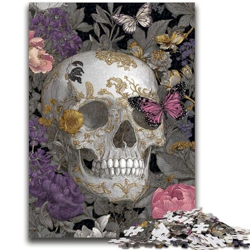 Blumenschädel-Puzzle 1000 Teile für Teenager, Denkspiel, Wanddekoration, einzigartige Geburtstags (38x26cm) von LYXIANY