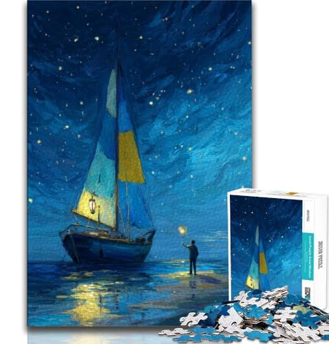 Bootssegeln unter dem Sternenhimmel, Puzzles für Teenager, 1000 Teile, lustige Spiele, jedes Teil ist einzigartig – anspruchsvolles Familienspiel (38x26cm) von LYXIANY