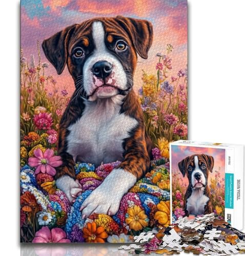 Boxer-Hunde-Puzzle für Erwachsene und Jugendliche, 1000 Teile, Lernspielzeug, Familienspiele mit passendem Poster und Quizblatt (50x75cm) von LYXIANY