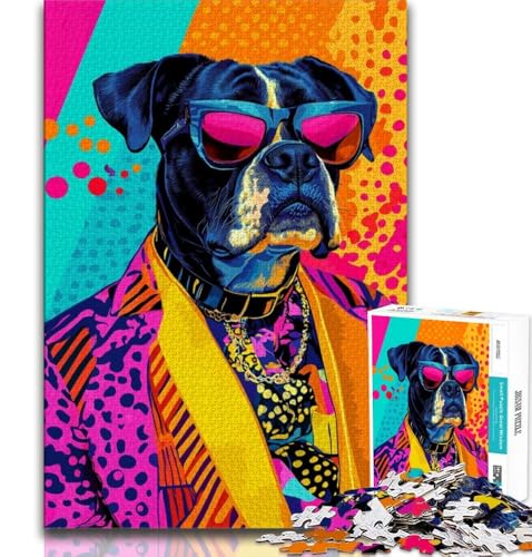 Boxer-Hunde-Puzzle für Erwachsene und Jugendliche, 1000 Teile, Lernspielzeug, Familienspiele mit passendem Poster und Quizblatt (50x75cm) von LYXIANY