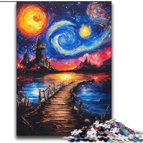 Brücke unter dem Nachthimmel, Puzzles für Teenager, 2000-teiliges Puzzle, Spielzeug, Lernspiele, Stressabbau, Wunschliste mit Weihnachtsmann (70x100cm) von LYXIANY