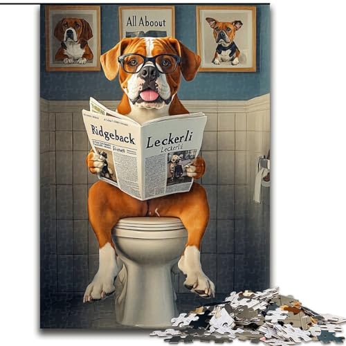 Bulldogge auf der Toilette, Puzzle für Erwachsene, 1000 Teile, Lernspielzeug, Familienspiele, geeignet als Schreibtischdekoration (Größe 26x38cm) von LYXIANY