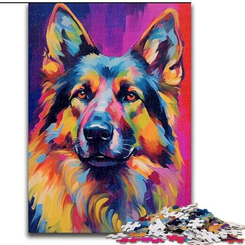 Bunte Gemälde mit Deutschen Schäferhunden, 1000-teiliges Puzzle für Teenager, Spielzeug, Lernspiele, Stressabbau, Wichtelgeschenke für Kinder ab 14 Jahren (26x38cm) von LYXIANY