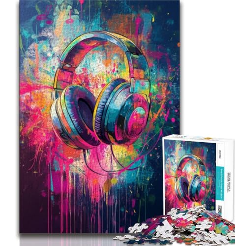 Bunte Kopfhörer, 1000-teiliges Puzzle für Jugendliche und Erwachsene, Stressabbau, schwierige Herausforderung, geeignet als Schreibtischdekoration (38x26cm) von LYXIANY