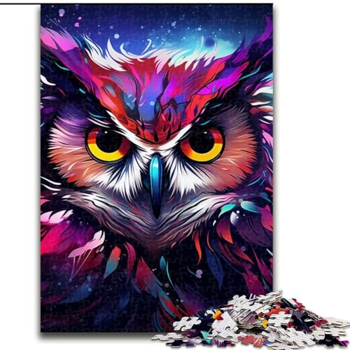 Bunte Kunst-Eule, 1000-teiliges Puzzle, Geschenke, Holzpuzzle für Erwachsene, anspruchsvolles DIY-Denkspiel für Teenager, Größe: 50x75cm von LYXIANY