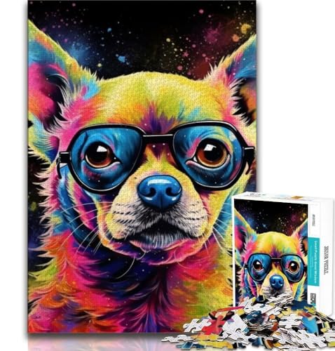 Buntes Chihuahua-Puzzle mit 1000 Teilen für Erwachsene und Jugendliche, Denkspiel, Wanddekoration, einzigartige Geburtstags (50x75cm) von LYXIANY