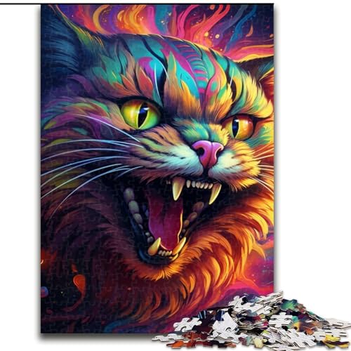 Buntes Kunst-Puzzle mit Psychedelischer Katze, 1000 Teile für Erwachsene, Puzzle für Erwachsene, anspruchsvolles Denkspiel, Familienaktivität, Heimdekoration, Größe: 38x26cm von LYXIANY