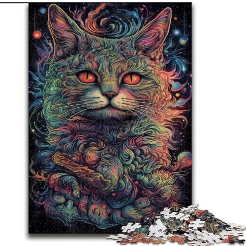 Buntes Weltraumkatzen-Puzzle, 1000 Teile, Holzpuzzle für Erwachsene zur Heimdekoration, ideales Weihnachts- und Neujahrsgeschenk für Teenager, Größe 50x75cm von LYXIANY