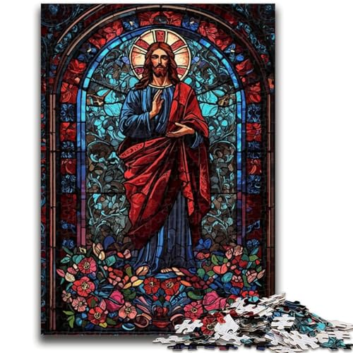 Buntglas-Jesus-Puzzle, 1000 Teile, Geschenk für Erwachsene, Lernspiel, Herausforderungsspielzeug, einzigartige Heimdekoration und Geschenke (50x75cm) von LYXIANY