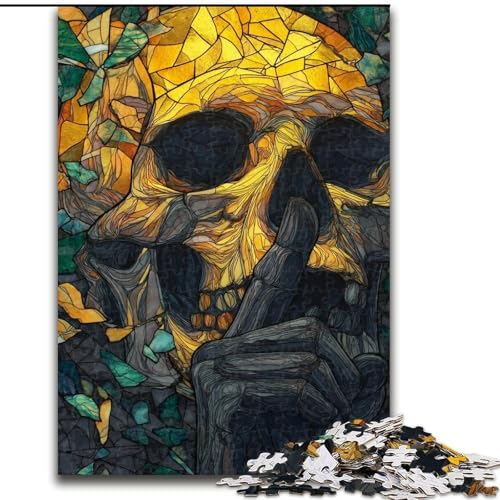 Buntglas-Totenkopf-Puzzles für Erwachsene und Jugendliche ab 14 Jahren, Stressabbau-Weihnachtsspiel-Geschenke für Frauen (26x38cm) von LYXIANY
