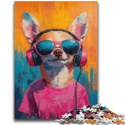 Chihuahua hört Musik-Puzzles für Erwachsene und Teenager, herausfordernd zu vervollständigen, Aber lustiges und humorvolles Lernspiel zum Geburtstag (38x52cm) von LYXIANY