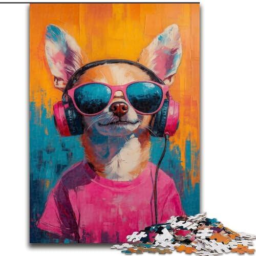 Chihuahua hört Musik-Puzzles mit 1000 Teilen für Teenager, Familienunterhaltungsspielzeug ganze Familie (26x38cm) von LYXIANY