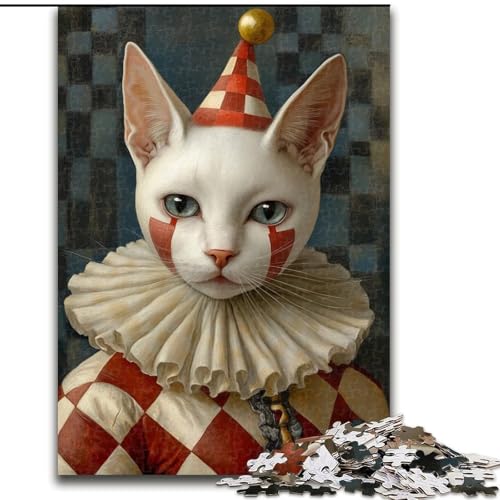 Clown-Katze, 1000-teiliges Puzzle, Lernspiele, Heimdekoration, Geschenk für die ganze Familie (Größe 26x38cm) von LYXIANY