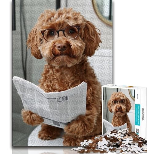 Cocker Spaniel auf der Toilette, Puzzle 1000 Teile, Geschenk für Erwachsene, Stressabbau, Zeitvertreib zu Hause, mit passendem Poster und Quizblatt (50x75cm) von LYXIANY