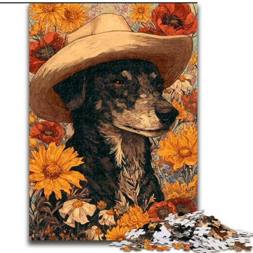 Cowgirl-Hunde in Wildblumen-Puzzle, 1000 Teile, Geschenk für Erwachsene, Herausforderung für die Gehirnintelligenz, süchtig machendes Spielzeug, Geburtstagsgeschenk für Kinder ab 14 Jahren (26x38cm) von LYXIANY
