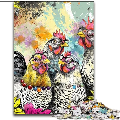 DREI Hühner-Puzzle, 1000 Teile, Geschenk für Erwachsene ab 14 Jahren, Stressabbau, Weihnachtsspiel, Geschenke für Frauen (Größe 50x75cm) von LYXIANY