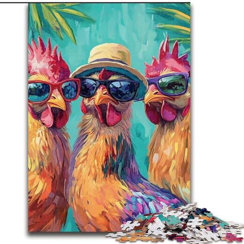 DREI Hühner Puzzle für Teenager, 1000 Teile, für Kinder ab 14 Jahren, Denksportaufgaben, Familienspiele, Weihnachts- und Geburtstagsgeschenke (50x75cm) von LYXIANY