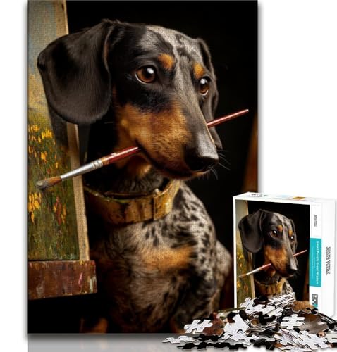 Dackel-Maler, 1000-teiliges Puzzle für Teenager, für Lernspiele, Herausforderungsspielzeug, einzigartige Heimdekoration und Geschenke (75x50cm) von LYXIANY