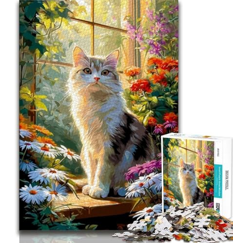 Daisy- und Katzen-Puzzle für Erwachsene, 1000 Teile, Staycation – Zeit totschlagen mit vollständig ineinandergreifenden, zufällig geformten Teilen (38x26cm) von LYXIANY