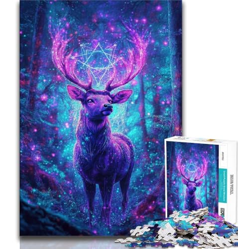 Dschungel-Puzzle mit psychedelischem Hirschmotiv für Erwachsene und Jugendliche, 1000 Teile, hilft dem Gehirn, süchtig machendes Spielzeug zu trainieren, um Geduld zu fördern, EIN Kunstwerk (38x26cm) von LYXIANY