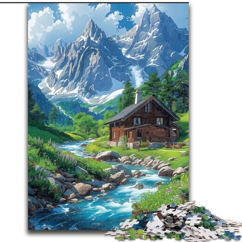 Eine Stadt unter den schneebedeckten Bergen, 1000-teiliges Puzzle für Teenager, Lernspiele, Heimdekoration, geeignet als Schreibtischdekoration (26x38cm) von LYXIANY