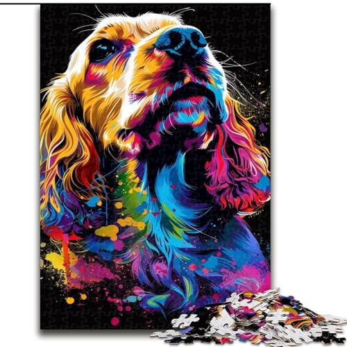 English Cocker Spaniel Dog Art 1000-teiliges Puzzle für Erwachsene, Geschenke, Lernspiele, DIY-Spielzeug mit passendem Poster und Quizblatt für Kinder ab 14 Jahren (26x38cm) von LYXIANY