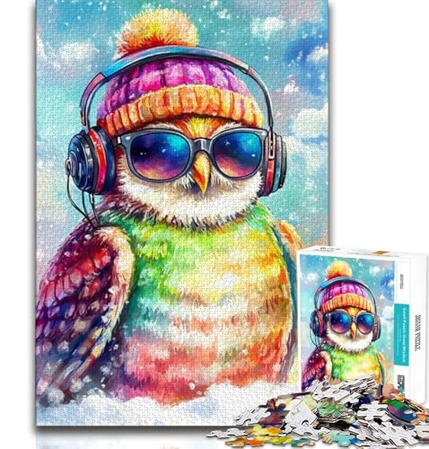 Eule hört Musik, Puzzle 1000 Teile für Teenager, Mustermontage, Spaß bei Aktivitäten zu Hause, Geburtstagsgeschenk, Reisegeschenke (50x75cm) von LYXIANY