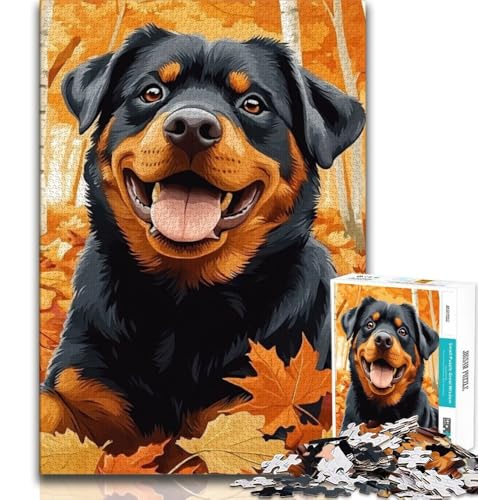Fallen Leaves Rottweiler Puzzle 1000 Teile für Teenager, Denkspiel, Wanddekoration, einzigartige Geburtstags (38x26cm) von LYXIANY