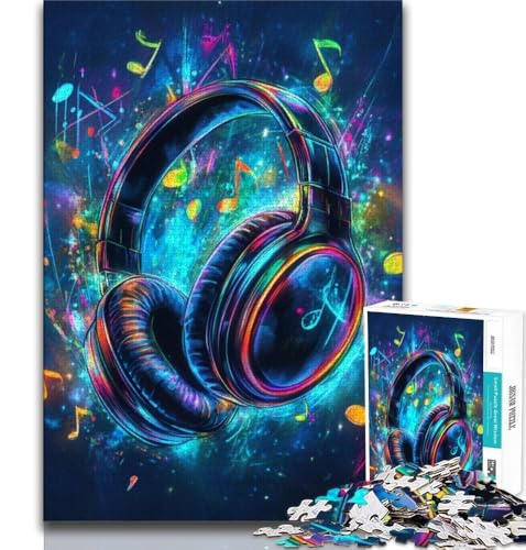 Farbiges Kopfhörer-Puzzle mit 1000 Teilen für Teenager, anspruchsvolles Spiel und Familienspiel, Wanddekoration, einzigartige Geburtstags (50x75cm) von LYXIANY