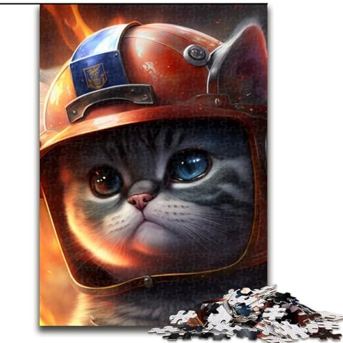 Feuerwehrmann-Katze, 1000-teiliges Puzzle, anspruchsvolles Denkspiel, entspannendes Spielzeug für Teenager, Größe 50x75cm von LYXIANY