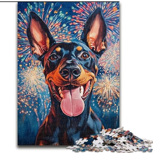 Feuerwerk-Dobermann-Puzzle für Erwachsene, 1000 Teile, Familienaktivität, Spaß zu Hause, Geburtstagsgeschenk, Reisegeschenk (26x38cm) von LYXIANY