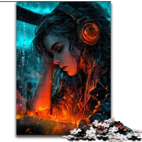Frau hört Musik Puzzle für Teenager, 1000 Teile, Entspannungsspiele stärken die Liebe zwischen Paaren, für 14-Jährige (26x38cm) von LYXIANY