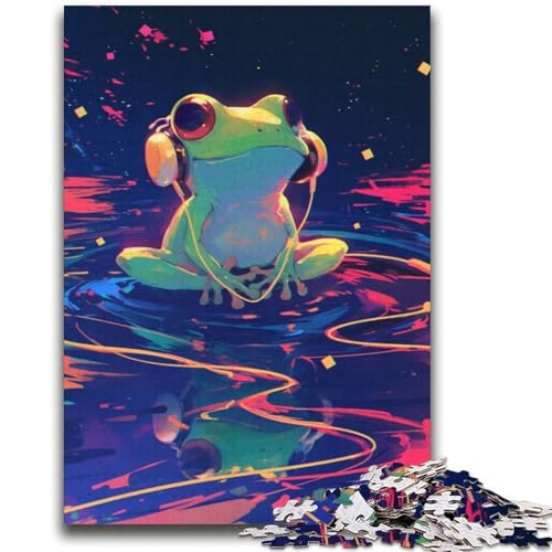 Frosch hört Musik, 1000-teiliges Puzzle für Jugendliche und Erwachsene, anspruchsvolles Spielzeug, jedes Teil ist einzigartig – anspruchsvolles Familienspiel (38x52cm) von LYXIANY