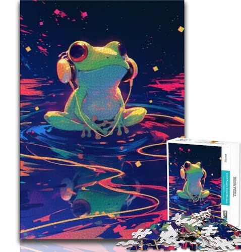 Frosch hört Musik, Puzzle für Erwachsene, 1000 Teile, Lernspielzeug, Familienspiele mit passendem Poster und Quizblatt (50x75cm) von LYXIANY