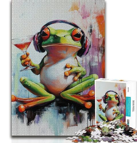 Frosch hört Musik Puzzle für Teenager, 1000 Teile, anspruchsvolles Spielgeschenk, ganze Familie (50x75cm) von LYXIANY